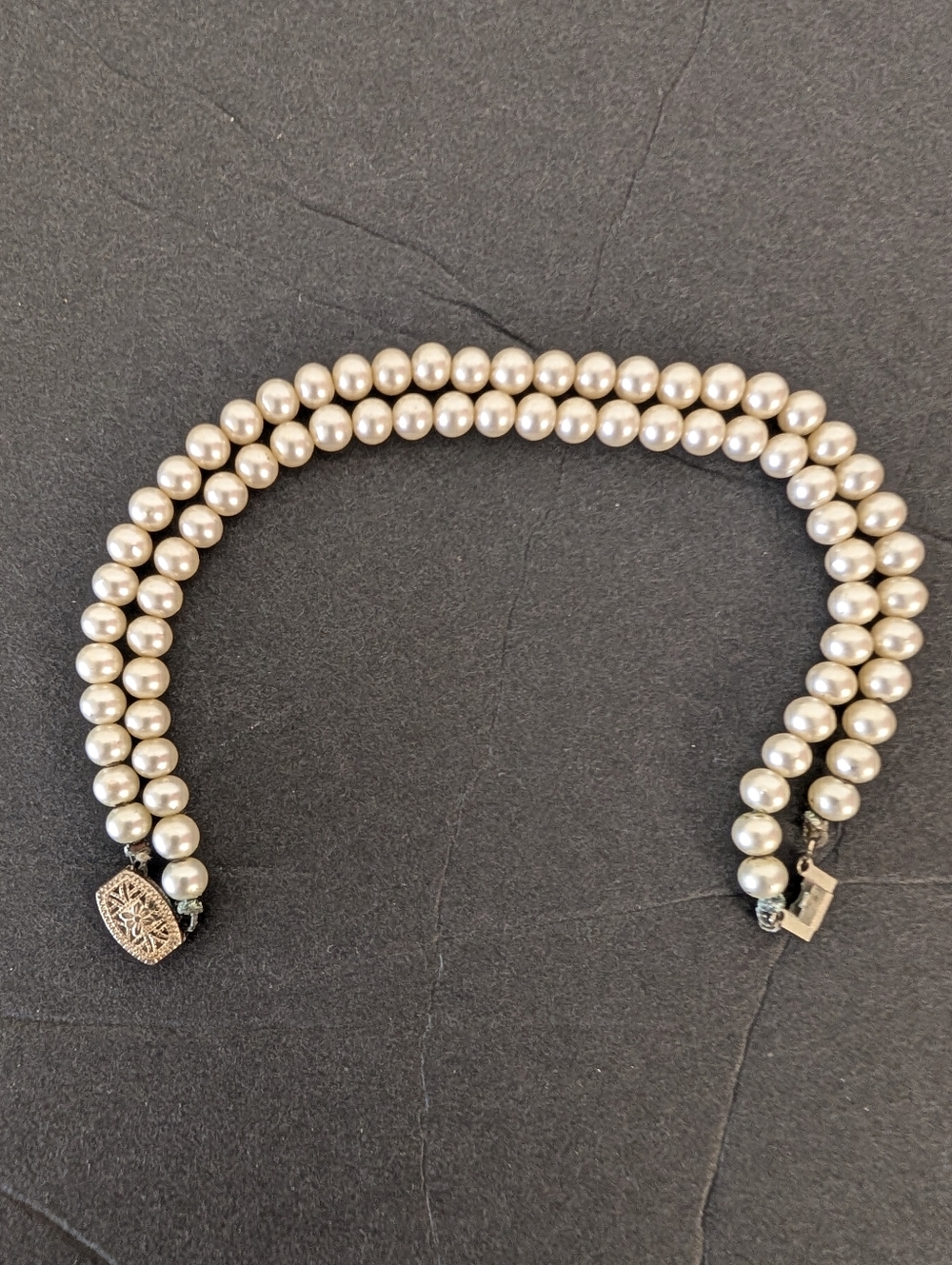 Vintage Bracelet Faux Pearl  Double-Strand 1920 Delicate Filigree Clasp